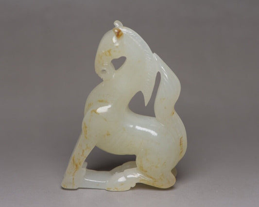 Chinese Natural Hetian Jade Hand Carving Horse Statue Collection Nice Art Work