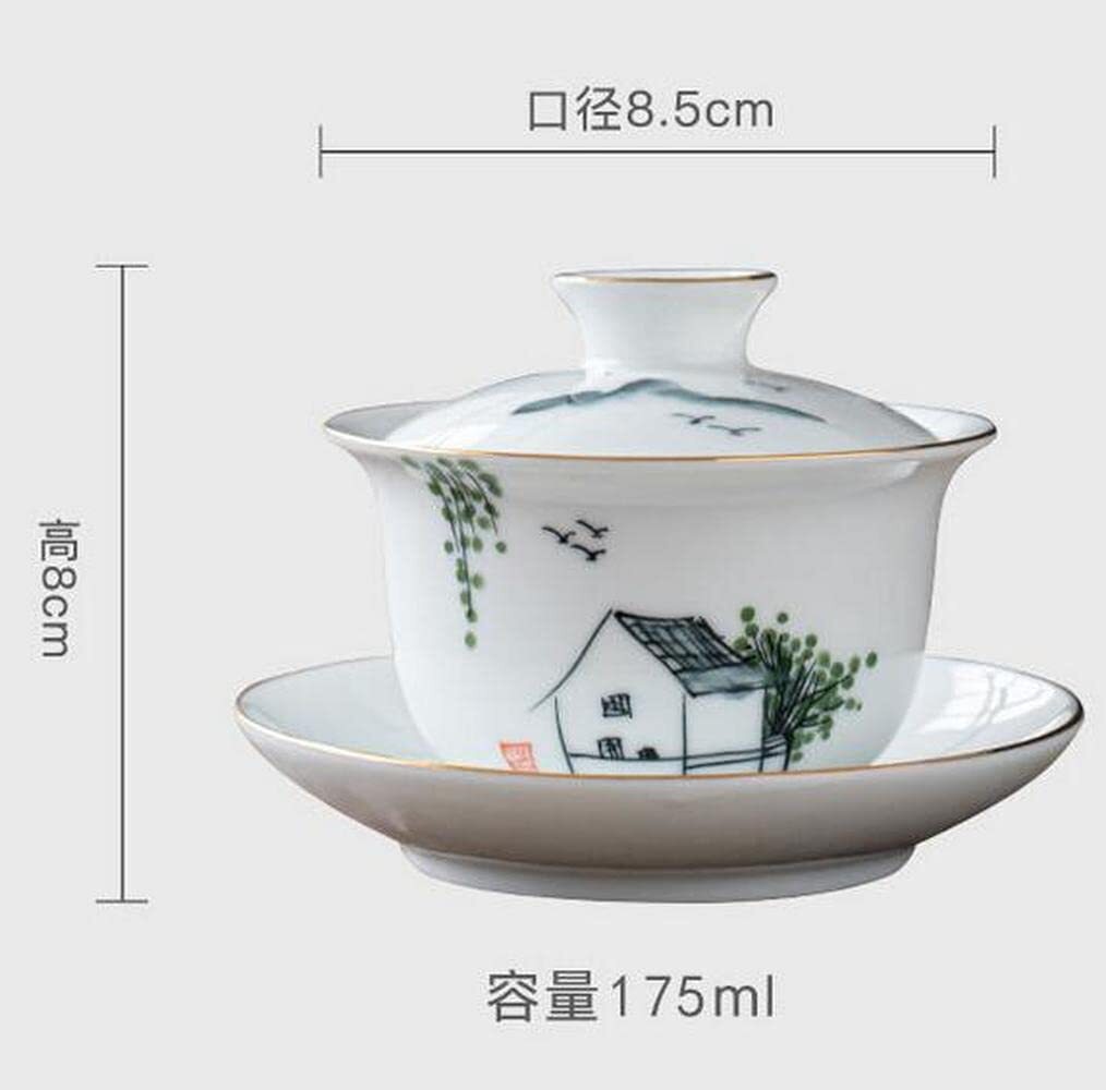 175ml Dehua Painted Gaiwan Teacup Ceramic Tea Bowl Kungfu Tea Set Tureen Tea