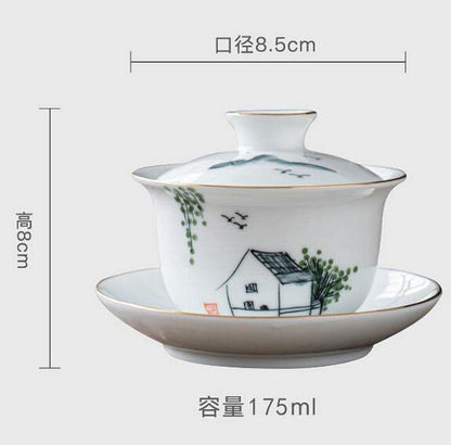 175ml Dehua Painted Gaiwan Teacup Ceramic Tea Bowl Kungfu Tea Set Tureen Tea