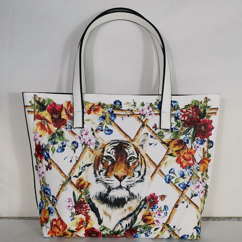 Floral Traveling Shoulder Bag Textured Leather Shopper Large Bag Women Handbags