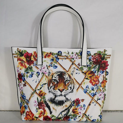 Floral Traveling Shoulder Bag Textured Leather Shopper Large Bag Women Handbags