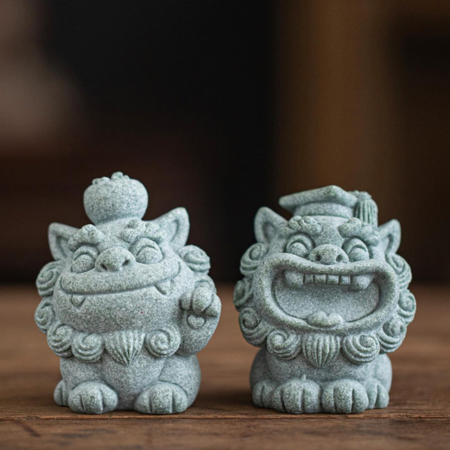 A Pair of Green Sandstone Tea Pet 6cm 2.4in Kung Fu Tea Set Accessories
