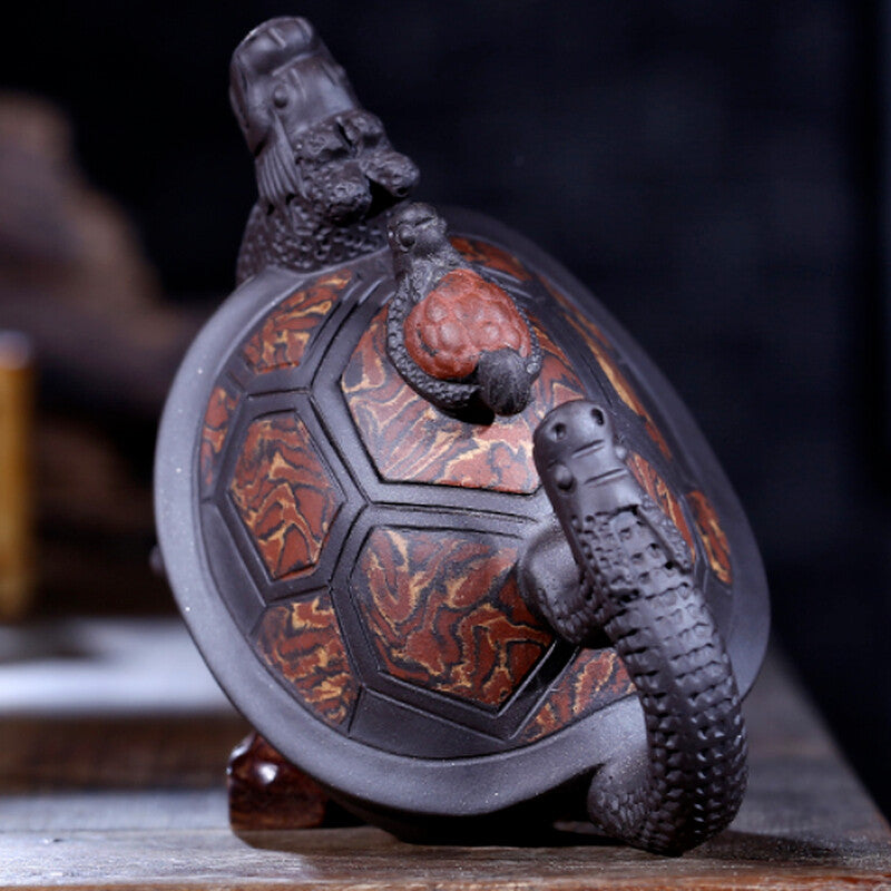 240ml Chinese Yixing Purple Clay Teapot Handmade Dragon Turtle Tea Pot