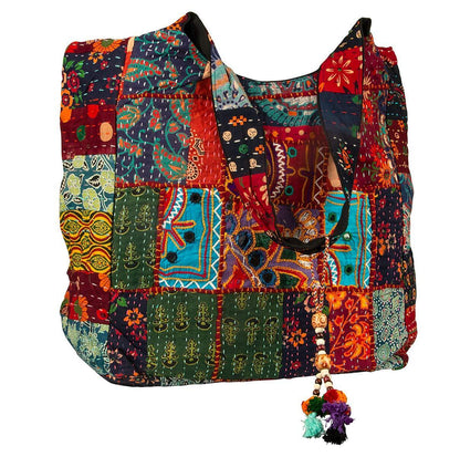Large Shoulder Bag Red Quilted Embroidered Market Shop School Large,