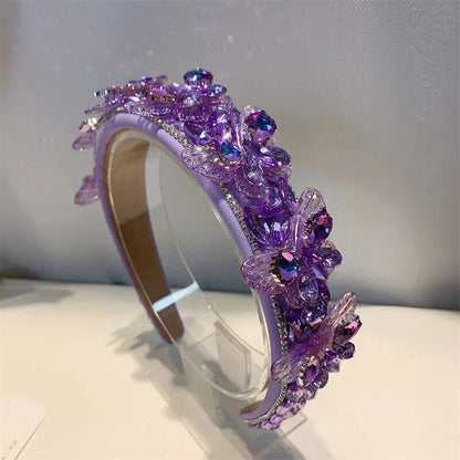Women Headband Vintage Baroque Flower Big Diamond Luxury Fashion Party Hairbands