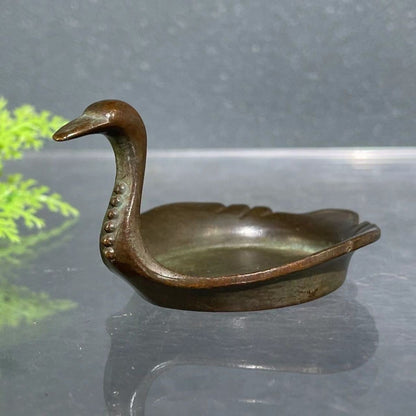 Antique Bronze Swan Brush Washer Incense Burner Tea Table Decor Dish