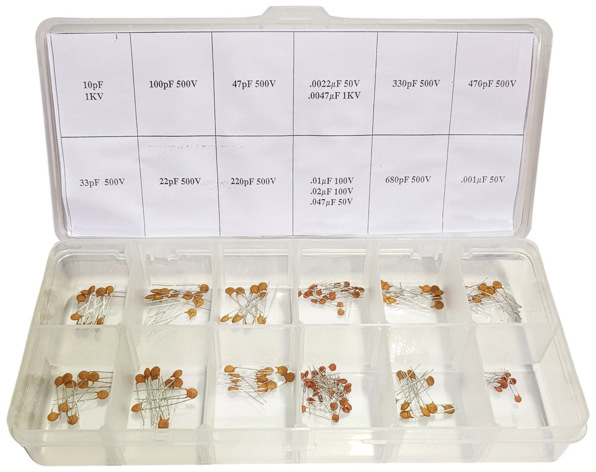 150 Piece Ceramic Disc Capacitor Assortment, 15 Different Values 10pF to 0.047uF