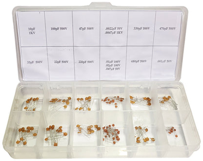 150 Piece Ceramic Disc Capacitor Assortment, 15 Different Values 10pF to 0.047uF