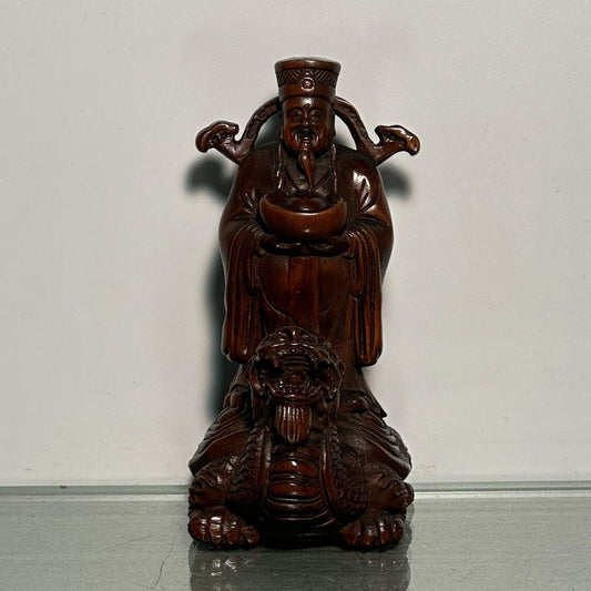China Boxwood Carved Dragon Turtle Mammon Statue Vintage Wood Figurine Art Decor