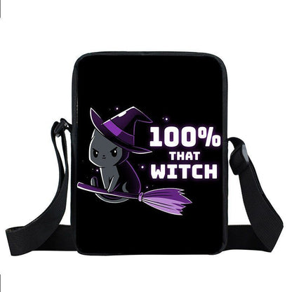 Witch Black Cat Messenger Bag Clutch Canvas Crossbody Shoulder Bags Travel Small