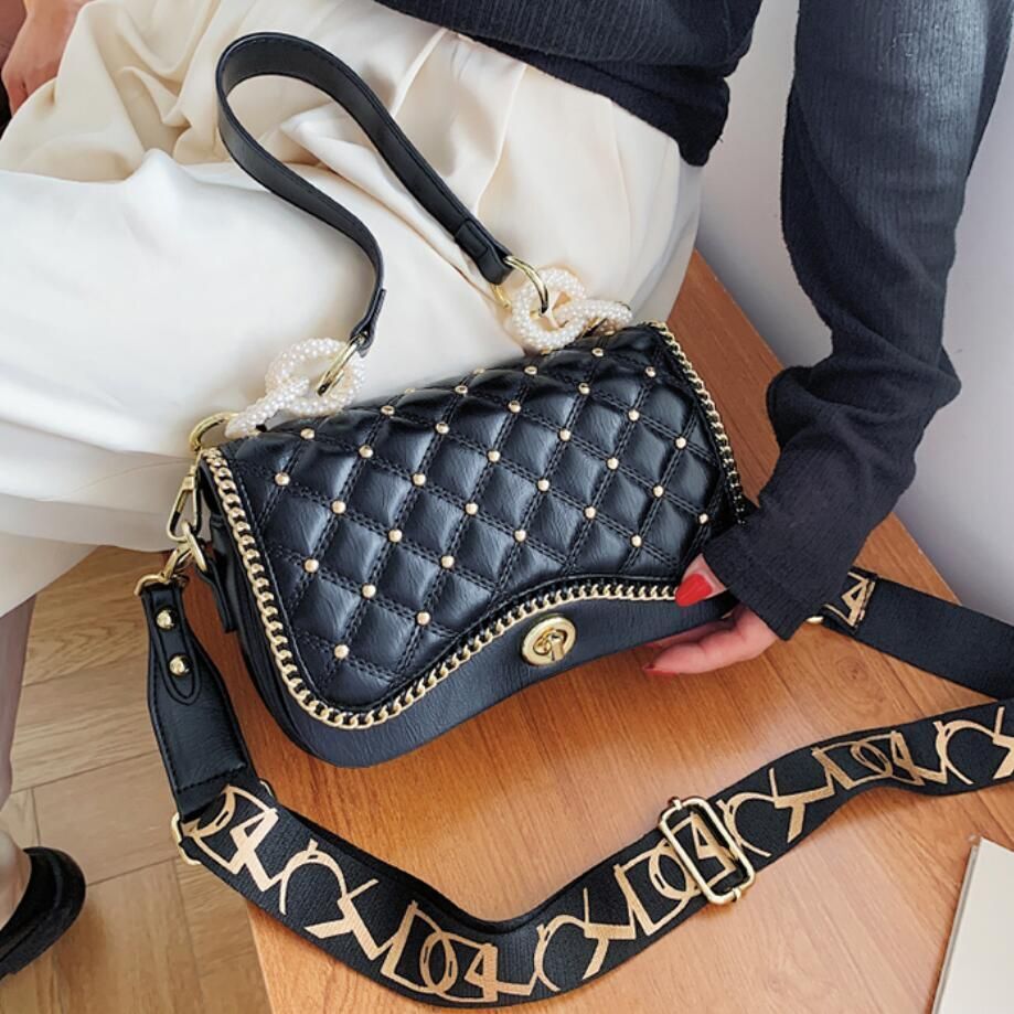 Lattice Rivet Square Underarm Bag Synthetic Leather Shoulder Bag 23*6*14CM Purse