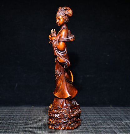 Chinese Antique Wood Hand Carved Boxwood Classical Beautiful Woman Statue
