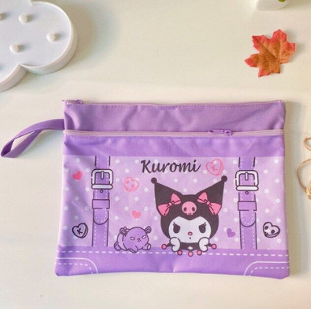 Cute Cartoon File Bag, Canvas A4 Double-Layer Tutoring Bag, Information Bag