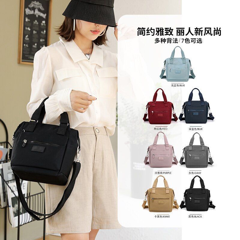 Large Travel Crossbody Bag Zipper Multiple Pocket Handbag Waterproof Nylon Purse