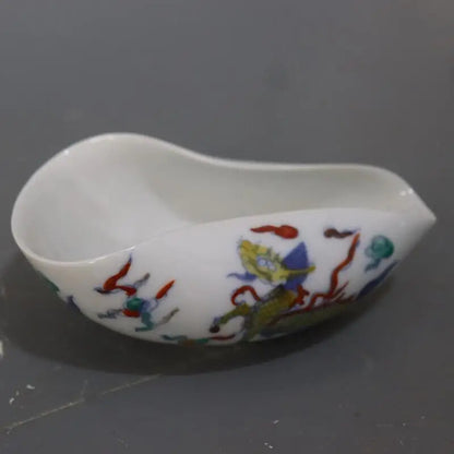 4.3" Chinese Ming Chenghua Blue White Doucai Porcelain Kylin Design Tea Shovel