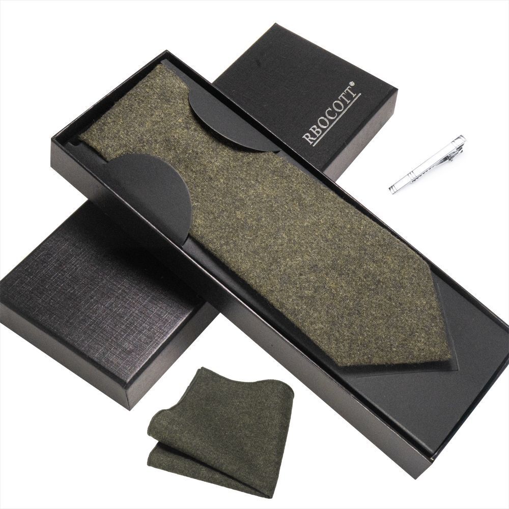 Men Necktie Set 3Pcs Clips Handkerchief Wool Gift Ties Suits Wedding Accessories