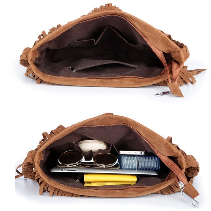 Fringed Leather Shoulder Bag Adjustable Knitting Strap Soft Messenger Bags 1 PC