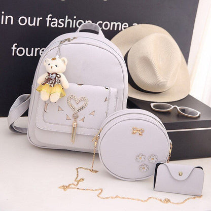 Leather Three Piece Backpack Sets Women Fashion Leather Backpack Card Holder 1PC
