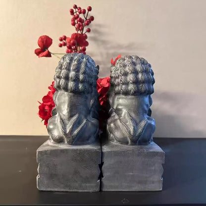 Black Foo Dogs Statues Pair - Guardian Ornaments for Office/Home Luck Gift