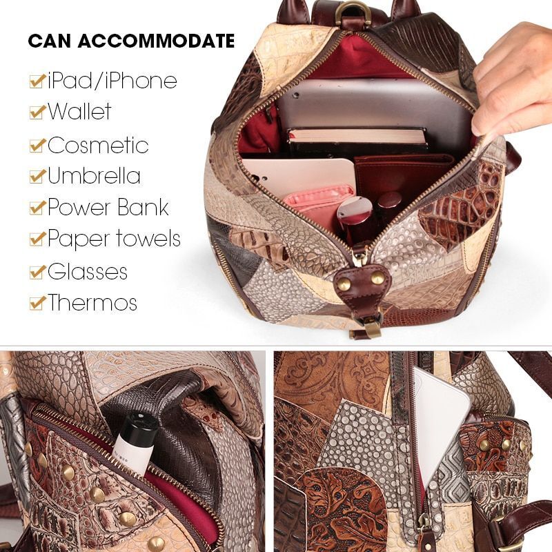 Women Backpack Vintage Cow Genuine Leather Large Soft School Bags Polyester 1 PC