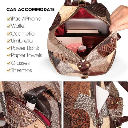 Women Backpack Vintage Cow Genuine Leather Large Soft School Bags Polyester 1 PC