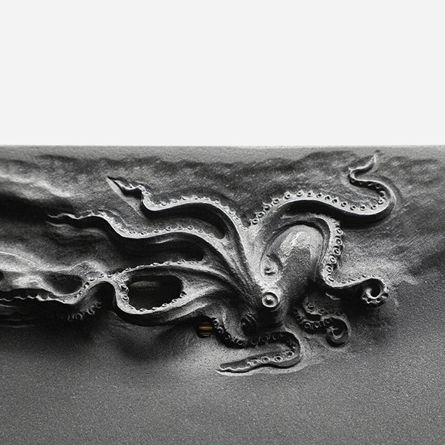 Full Handmade Carved Tea Tray Black Stone Octopus Engraved Water Draining Trays