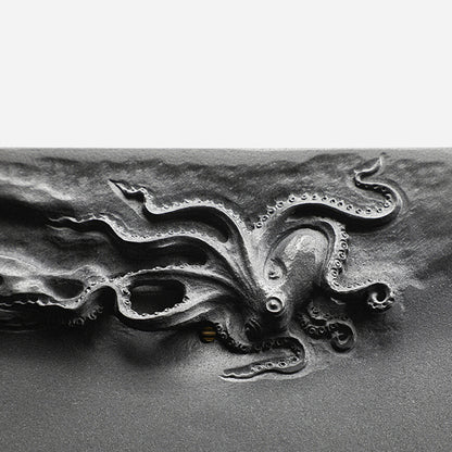 Full Handmade Carved Tea Tray Black Stone Octopus Engraved Water Draining Trays