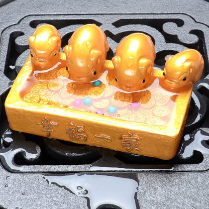 10.3cm Resin Color Changing Tea Pet Pig Drinking Water Tea Play Decor Tea Set