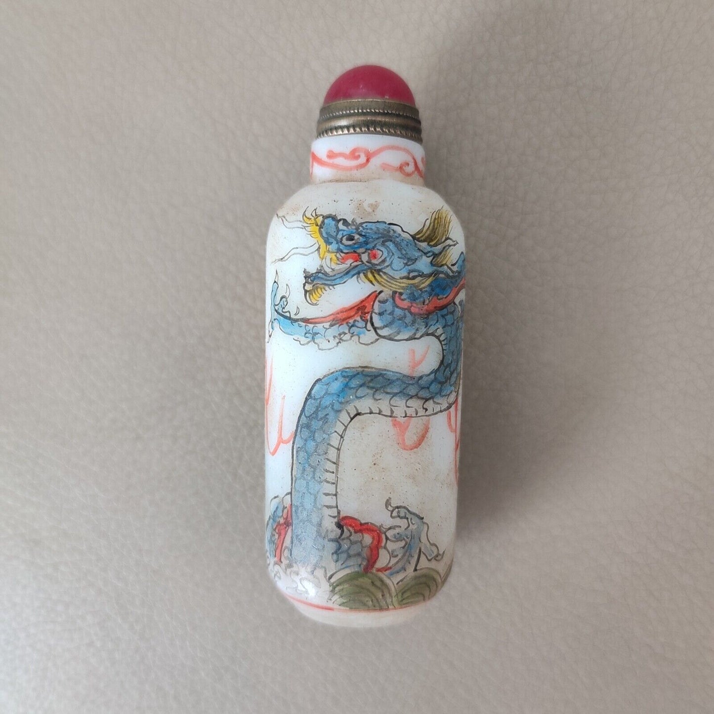 Old Beijing chinese colored glaze peking glass snuff bottle painted dragon gifts