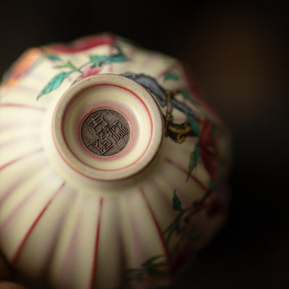 Boutique Tea Cup Crackle Glaze Ruyao Craft Porcelain Master Cup Lotus Design Cup