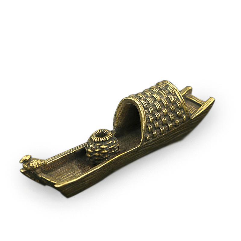 Pure Copper Mini Boat Incense Burner Tea Pet Ornaments Fishing Boat Japanese Tea