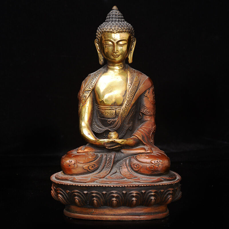 Old Hand carved brass gilt Medicine Buddha sakyamuni Shakyamuni statue