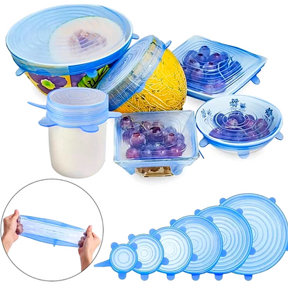 6Pcs-Tapas Flexibles De Silicona Para Frascos Contenedores Envases De Alimentos