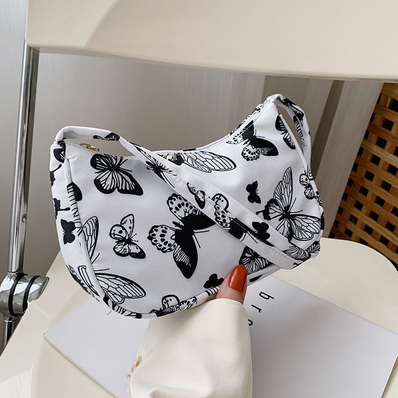 Animal Pattern Print Nylon Shoulder Bag Small Handbag Underarm Bags Purse Zipper