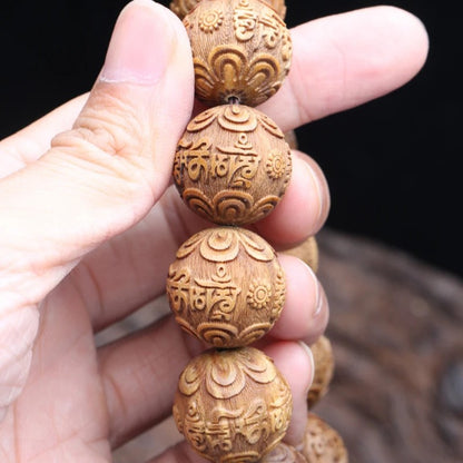20mm Chinese Retro Natural Sandalwood Handmade Carving Beaded Bracelet