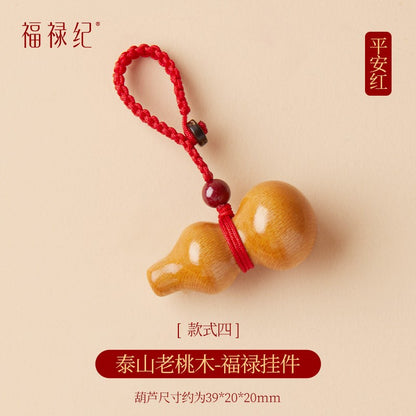 1PC Peach Wood Amulet Hulu Cinnabar Amulet Pendant for Safety