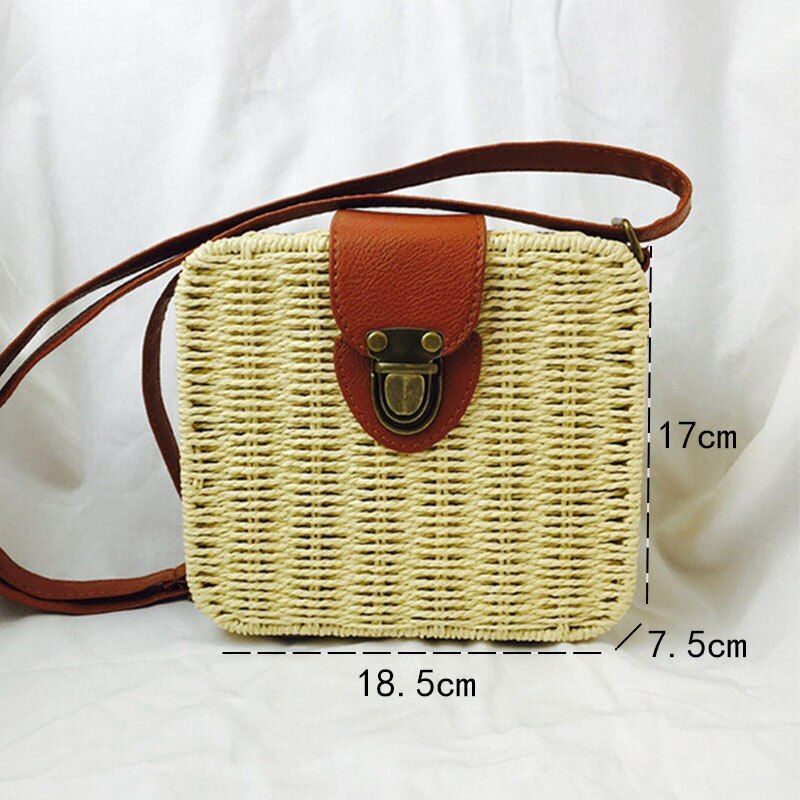 Straw Bags Round Woven Handmade Summer Beach Circle Crossbody Shoulder Bag 1 PC