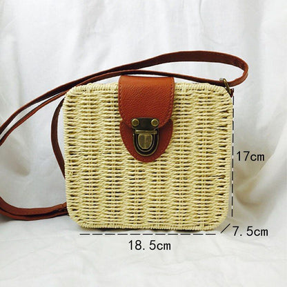 Straw Bags Round Woven Handmade Summer Beach Circle Crossbody Shoulder Bag 1 PC