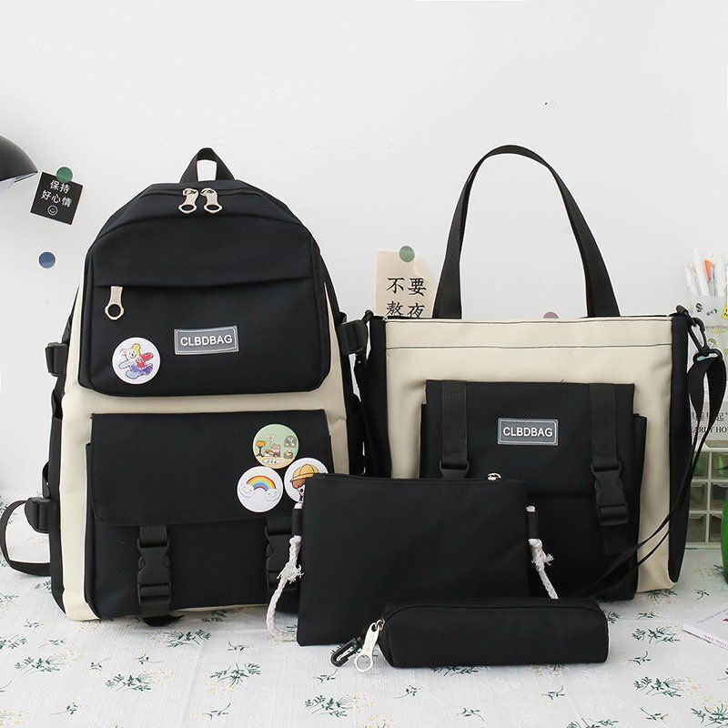 Laptop Backpack 4 Pcs Set Canvas School Purse College Student Book Bags Rucksack