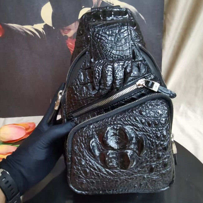 Handcrafted Nile Crocodile Skin Leather Mens Luxury Crossbody bag Sling Backpack