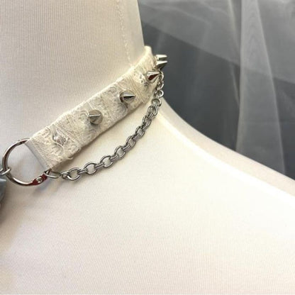 Original Dreamy Bow Spiked Doll Head Lace Choker Bell Chain Necklace