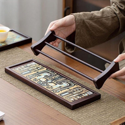 Absorbent Ceramic Tea Tray with Cup Holder|Bamboo Gong Fu Tea Tray