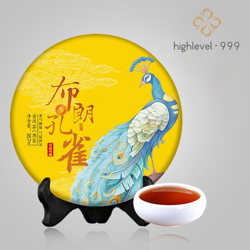 357g Ripe Pu'er Cake Bulang Kongque Menghai Ancient Tree Yunnan Qizi Compressed