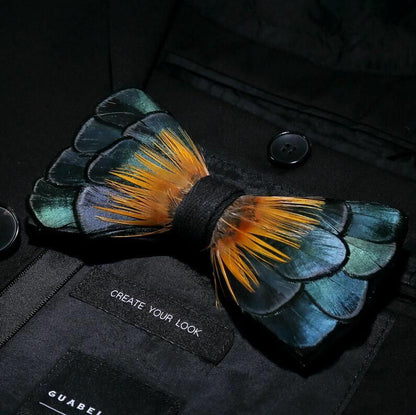 Men's Luxury Bowtie 12x5cm Peacock Feather Leather Bow Ties Fashion Party Formal