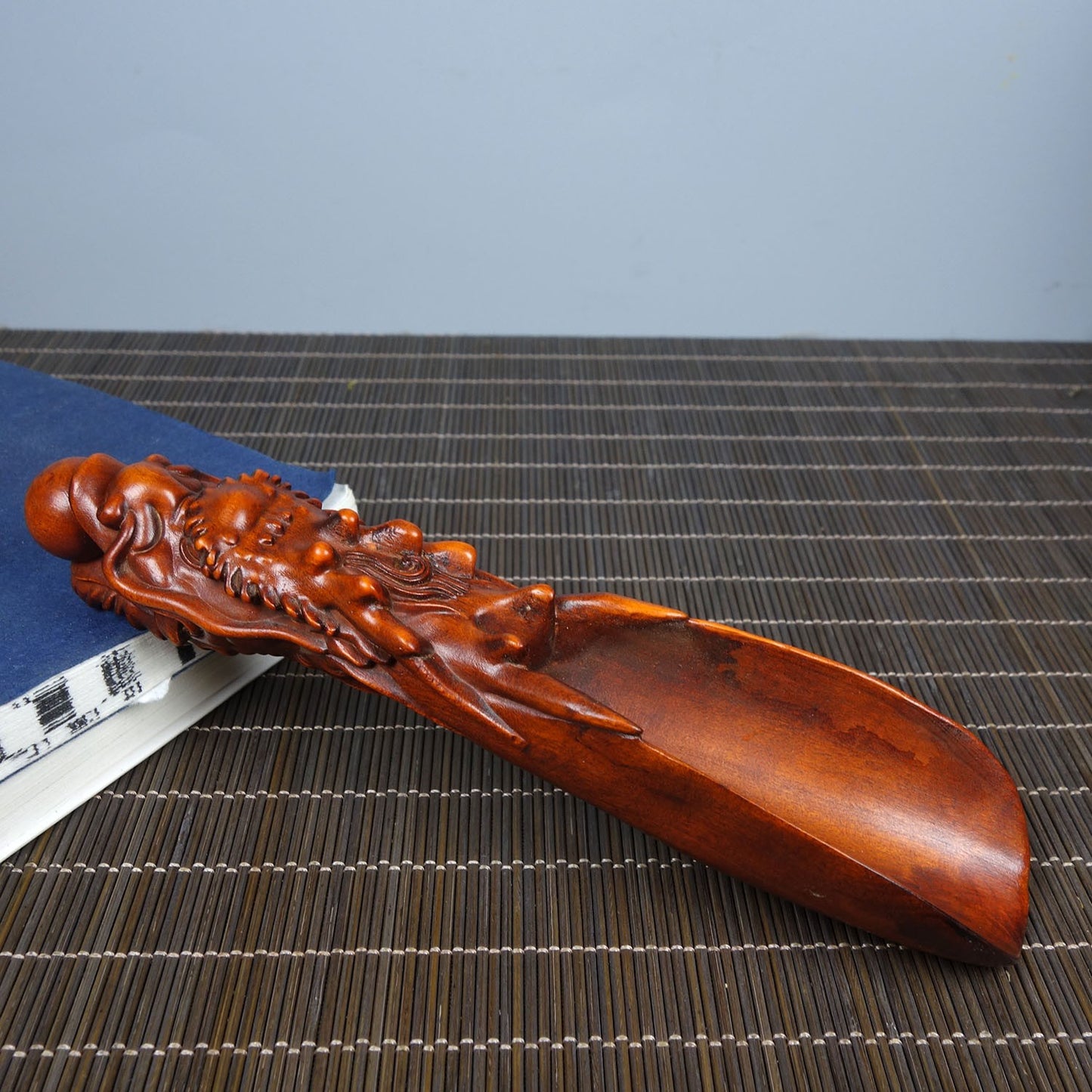 Vintage Boxwood Tea Scoop 5.91in 47g Dragon Pearl Carved Tea Tool