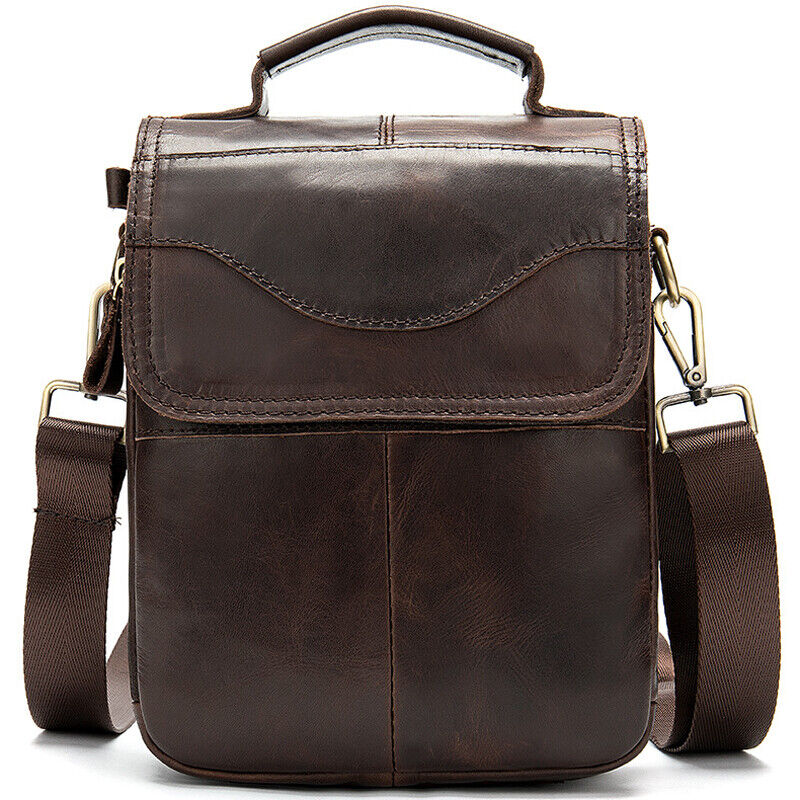 100% Genuine Leather Men's Sling Shoulder/Messenger Bag Double Zipper 8" Handbag