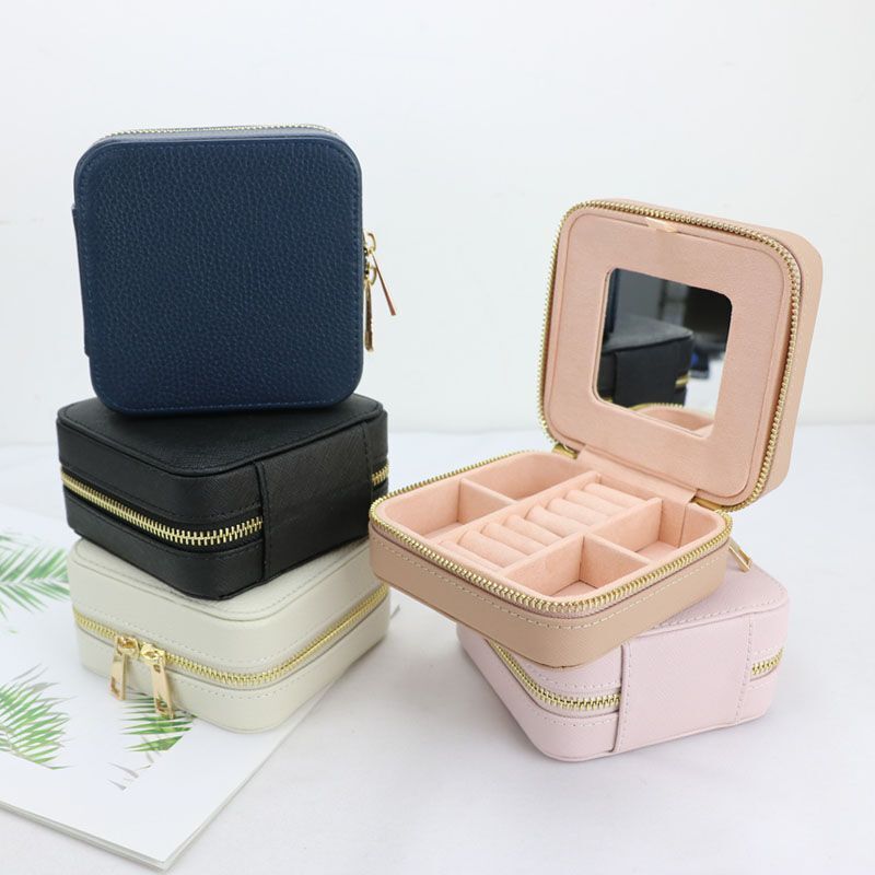 Customized Genuine Leather Earrings Ring Case Jewelry Storage Box 11.5*11.5*6 CM