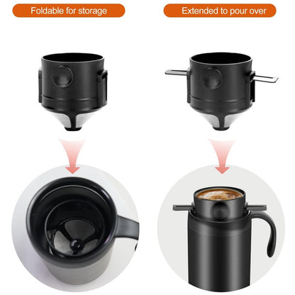 Portable Insulated Coffee Mug with Drip Filter - Stainless Steel Hand Brew Kit
