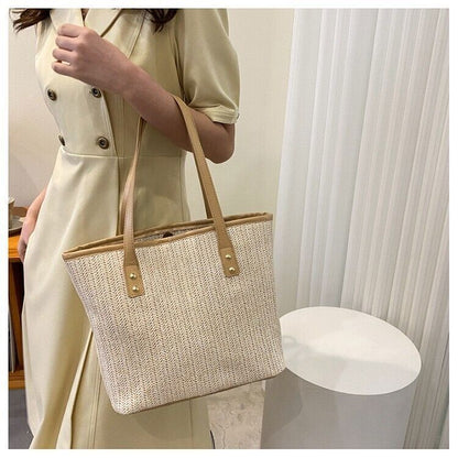 Women Jute Shoulder Handbag Tote Bag for Travel Beach Park Grocery Shopping