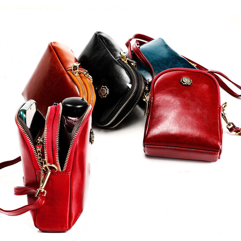 Genuine Leather Women's mini Crossbody Bag Vintage Shoulder Bag Double Zipper
